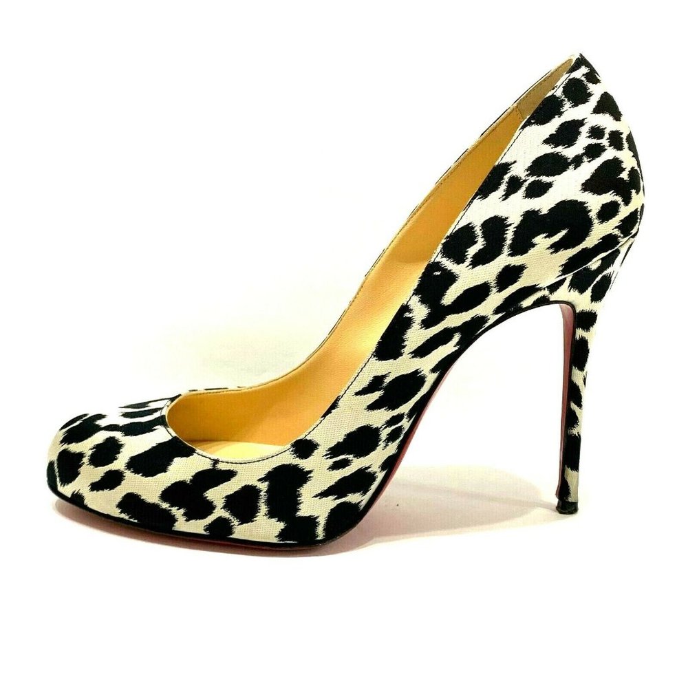 CHRISTIAN LOUBOUTIN Black White LEOPARD FIFI Pumps
